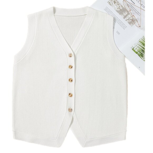 🤍 White V-Neck Buttoned Sweater Vest – Size M - Picture 5 of 11